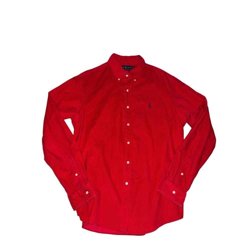 Vtg Y2K Ralph Lauren Corduroy Shirt Men XL Red Custom Preppy Old Money Casual
